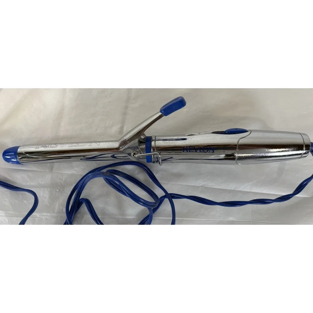REVLON Perfect Heat Ceramic Curling Iron Chrome/Blue Model RV031 Tested & WORKS!